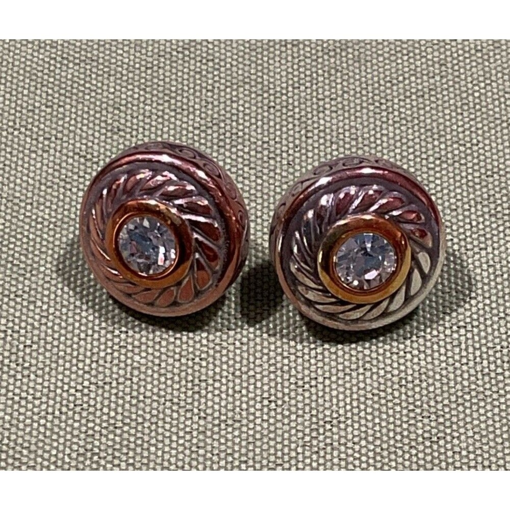 Retired Brighton Heiress Swarovski Crystal Center Round Silver Post Earrings